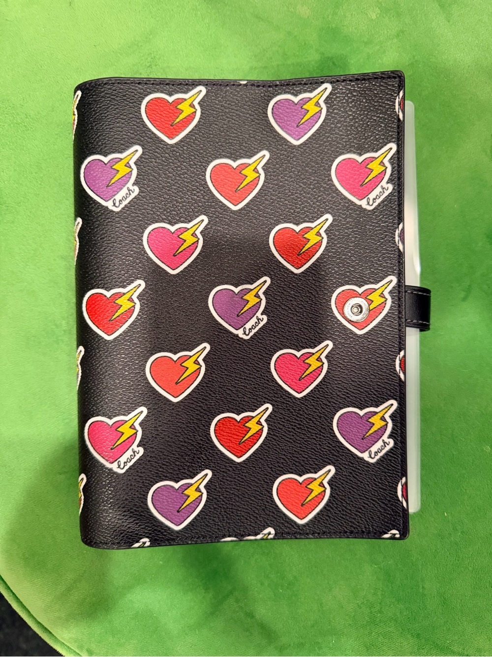 Coach Black Heart & Lightning Print Folio Wallet with Red and Purple Accents